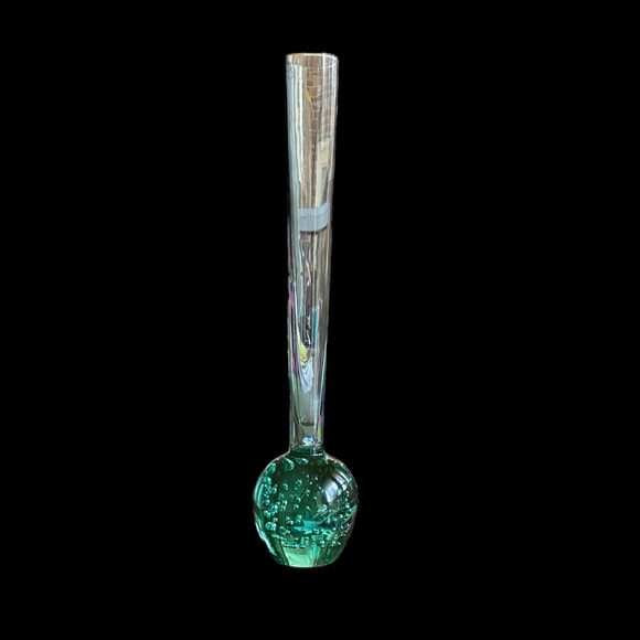 Other - Vintage Bullicante Bud Vase Green on Clear Hand Blown Glass Bubble Base